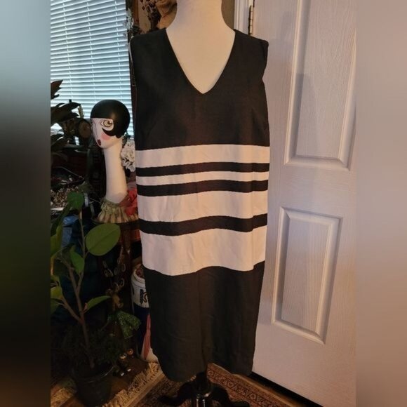 Gap Dress V-neck Blue White Stripes Striped Preppy Nautical Medium Pockets Retro - Picture 1 of 9